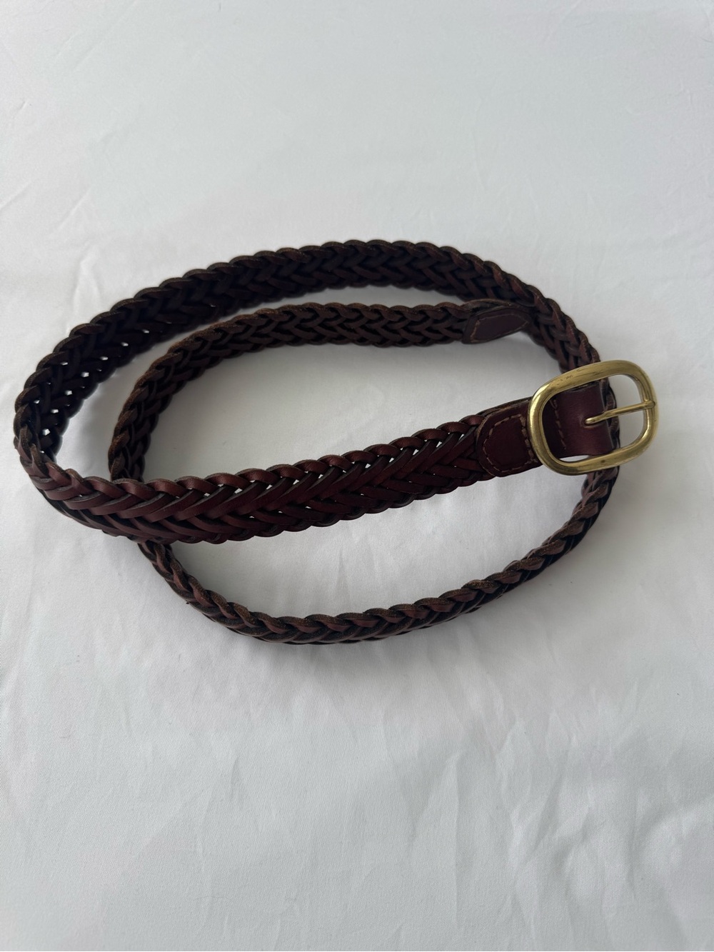 Genuine Leather Braided Belt with Solid Brass Buckle (about 37 in long)